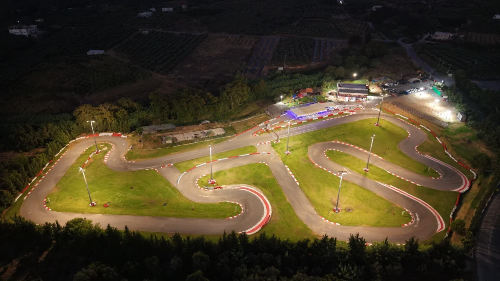 Panoramic view of PistaPark Go Kart track in Chania, Crete - top tourist attraction.